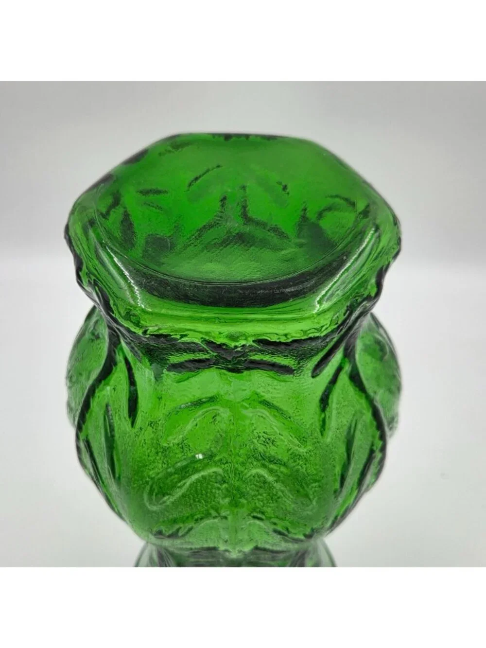 Vintage FTD 1970s-1980s Emerald Green Glass Vase Oak Leaf Design